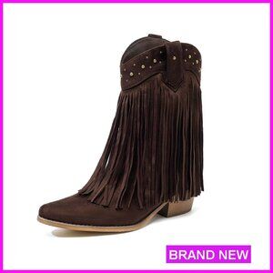 Western Cowgirl Boots Mid Calf Pull On Classic Pointed Toe Rodeo Style